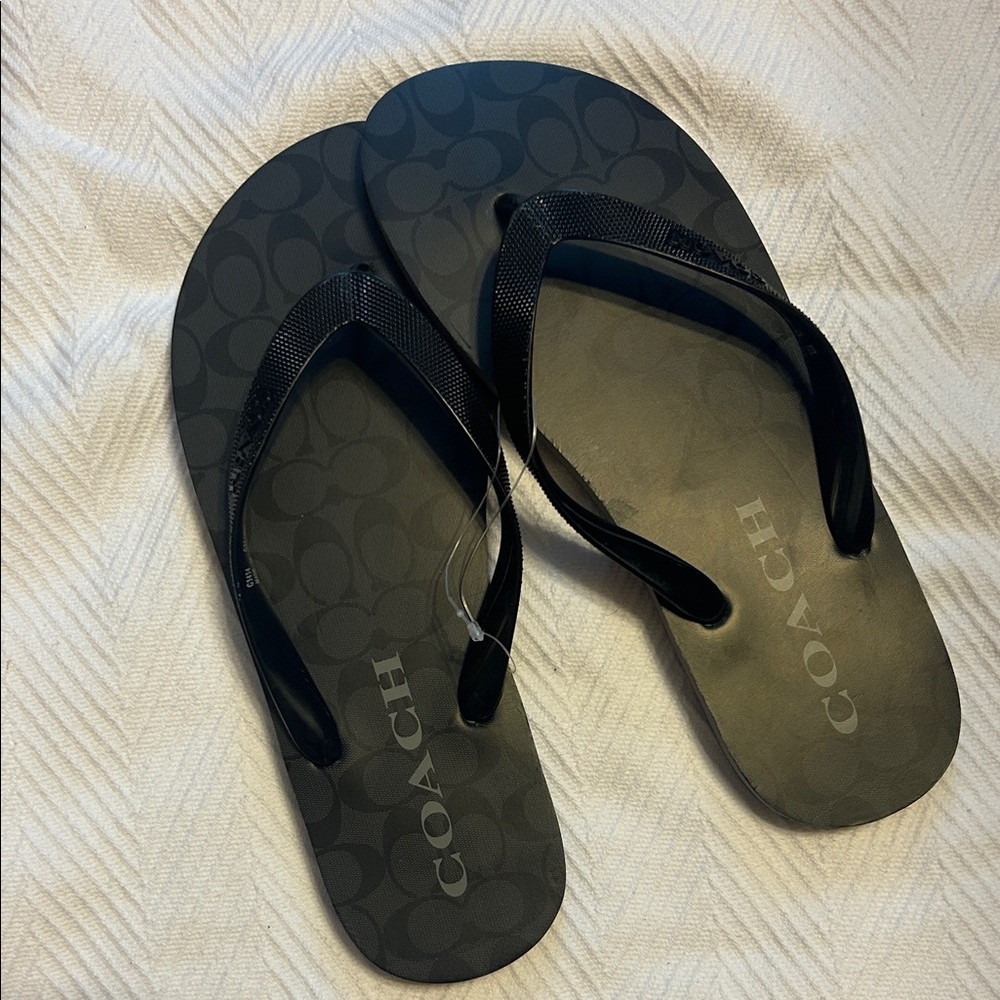Coach Black Patterned Flip Flops
